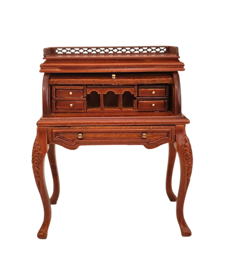 Scrivania A Rullo Vittoriana Bureau Noce Platino Studio Mobili 1:12 - Immagine 2 di 4