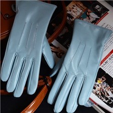 New Womens 100 Real Leather Sheepskin Winter Warm Blue Short Gloves Nine Colors