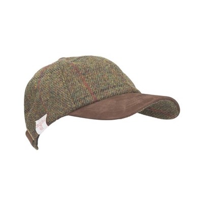 Walker Hawkes Harris Tweed Baseball Cap Suede Peak Hunter Green Mens Scotland UK