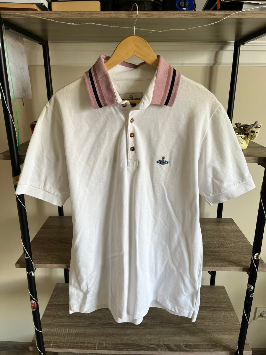 Vivienne Westwood mens White Pink Collar Polo Jersey size XL Shirt