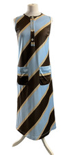 Dolce & Gabbana sleeveless long dress blue & brown pockets Size 44 UK 12 H1