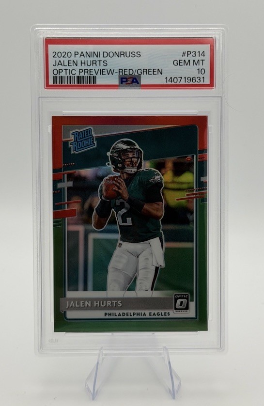 Jalen Hurts Panini Donruss #314 Optic Preview-Red/Green