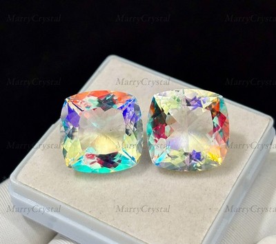 16 to 16 Ct 2 PC Mystic Glass Cushion Loose Gemstone for Jewelry Making, Decor