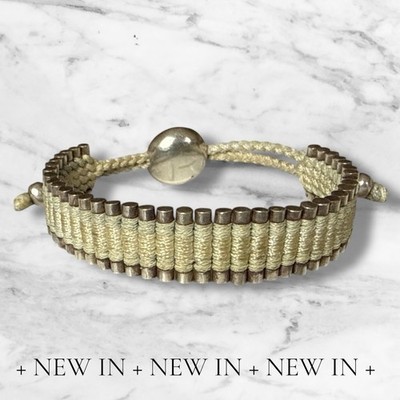 Genuine Links of London Sterling Silver Beige Woven Friendship Bracelet Unisex