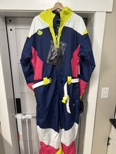 Tipsy Elves Men  s XL Neon Knockout Ski/Snow Suit Navy/White/Yellow/ Pink NWT