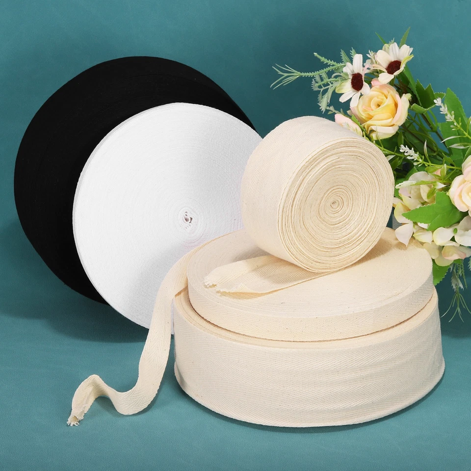 Twill Tape, 1Pcs 45Yard*90mm Cotton Ribbon Herringbone Tape for Bag(Beige White) - Изображение 4 из 4