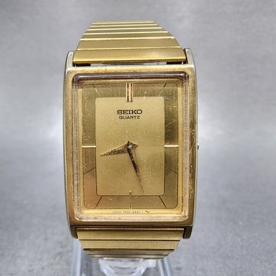 Seiko Tank Watch Men 25mm Champagne Dial Gold Tone 7430-5560 New