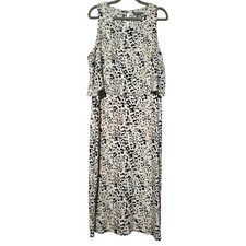 Vince Camuto Women's XL Leopard Print Cold Shoulder Maxi Dress Tiered Layered