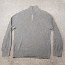 Gants Mens 1/4 Zip Jumper Medium Grey Knit Sweater Pullover Wool Blend Soft