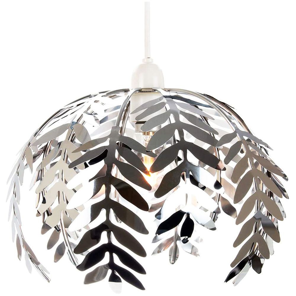 Traditional Fern Leaf Design Ceiling Pendant Light Shade in Silver Chrome Fin...