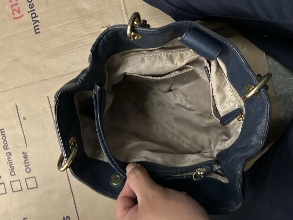 Bolso de Mano Michael Kors Fulton Suave Negro Guijarro Cuero Cadena Bolso de Hombro Cartera Med Foto 3 de 4