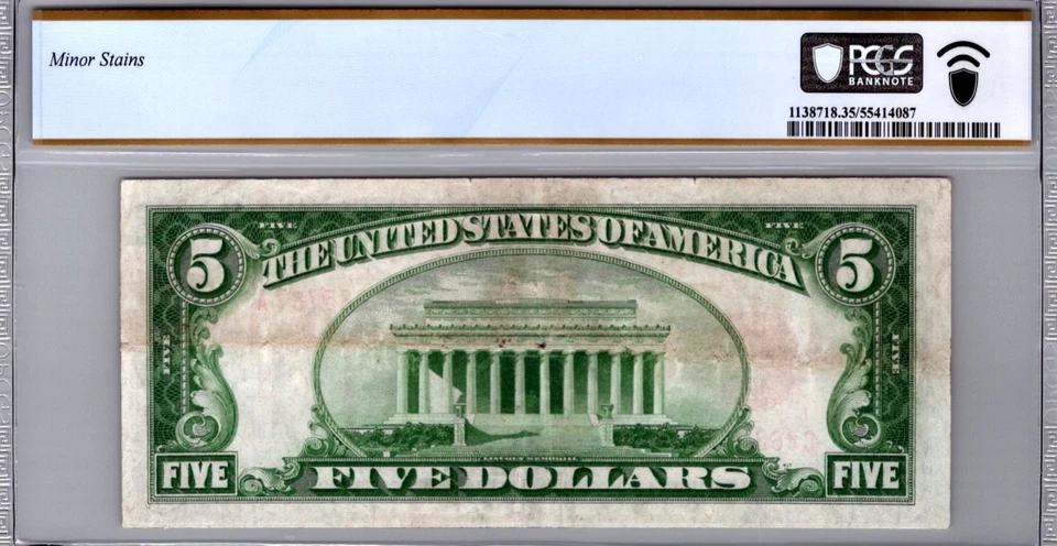 $5 1928-A Legal Tender "FANCY SERIAL C86685787A" PCGS 35 CVF Fr. 1526 - Image 2 of 3