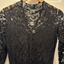 Karen Kane Petites Black Lace Sheath Dress V-Neck Knee Length 3/4 Sleeve S