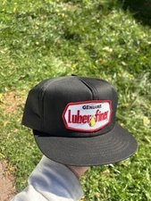 Vintage 80s SnapBack hat cap Luber Finer oil patch black swingster made in USA