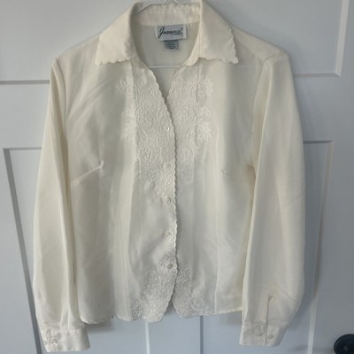 Vintage Joanna Women's L/S Cream Button Embroidered Front Amazingly Pristine! S