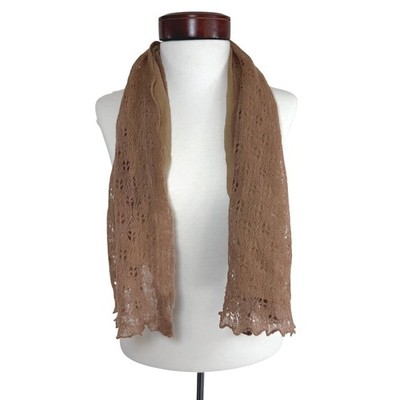 Vintage De Mura Lace Knit Wool Silk Scarf Brown Romantic Cottagecore Boho
