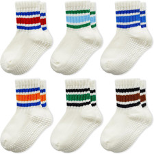 Baby Socks with Grips, 6 Pairs Non Slip Socks for Infant Toddler Cotton Crew S