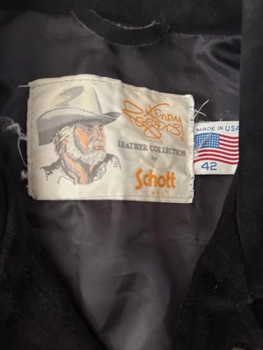 Vintage Black Kenny Rogers Schott NYC Distressed Trucker Leather Jacket Size 42 image 2