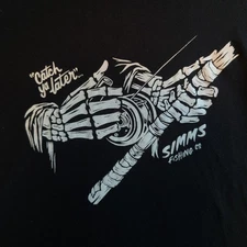 Simms Fishing Catch Ya Later T Shirt Tee XL Bones Black Fish Rod Reel Grungecore