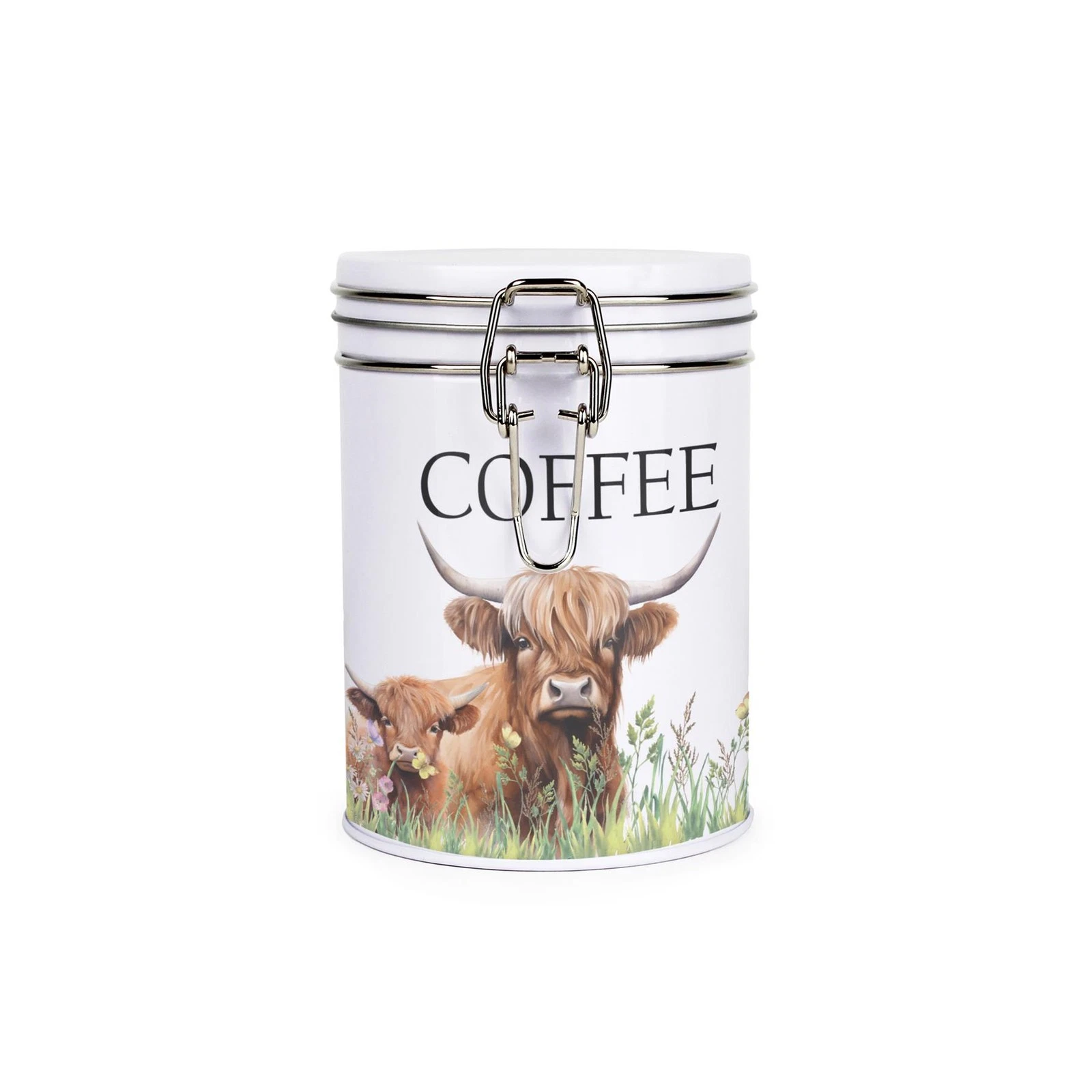 Purely Home Highland Cow & Calf Hot Drinks Canister - Coffee Storage Tin Gift