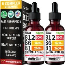  2 Pack Vitamin B12 and B6 Liquid Drops, B12 Sublingual Vitamin B Complex