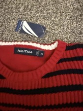 Nautica Sweater Mens XL Red Knit Embroidery Pullover