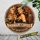 Coffee & Cigar Lady Round Tin Sign Vintage Bar Wall Decor 8x8