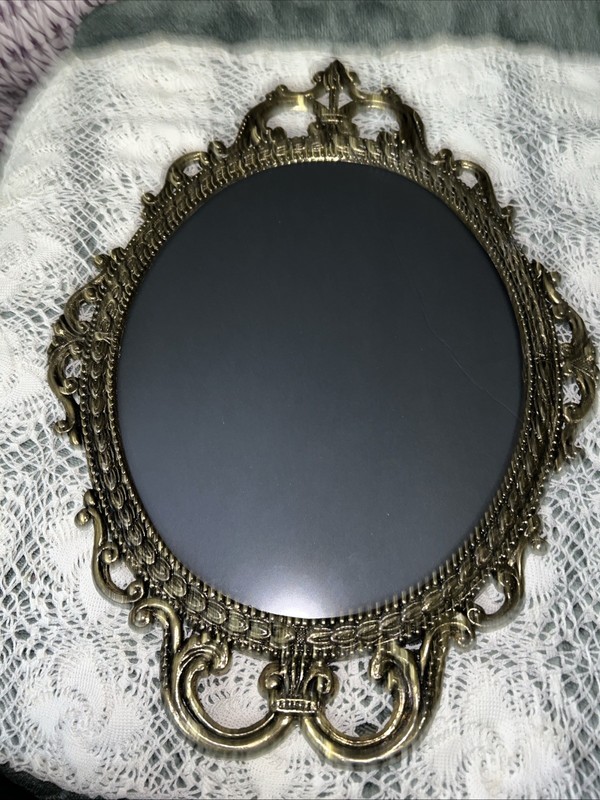 Vintage Brass Victorian Oval Glass Picture Frame. Full measurements  17" x 12
