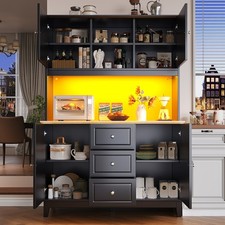 Pantry Cupboard 180 cm Tall Storage Cabinet with Drawers, Shelves & LED Lighting