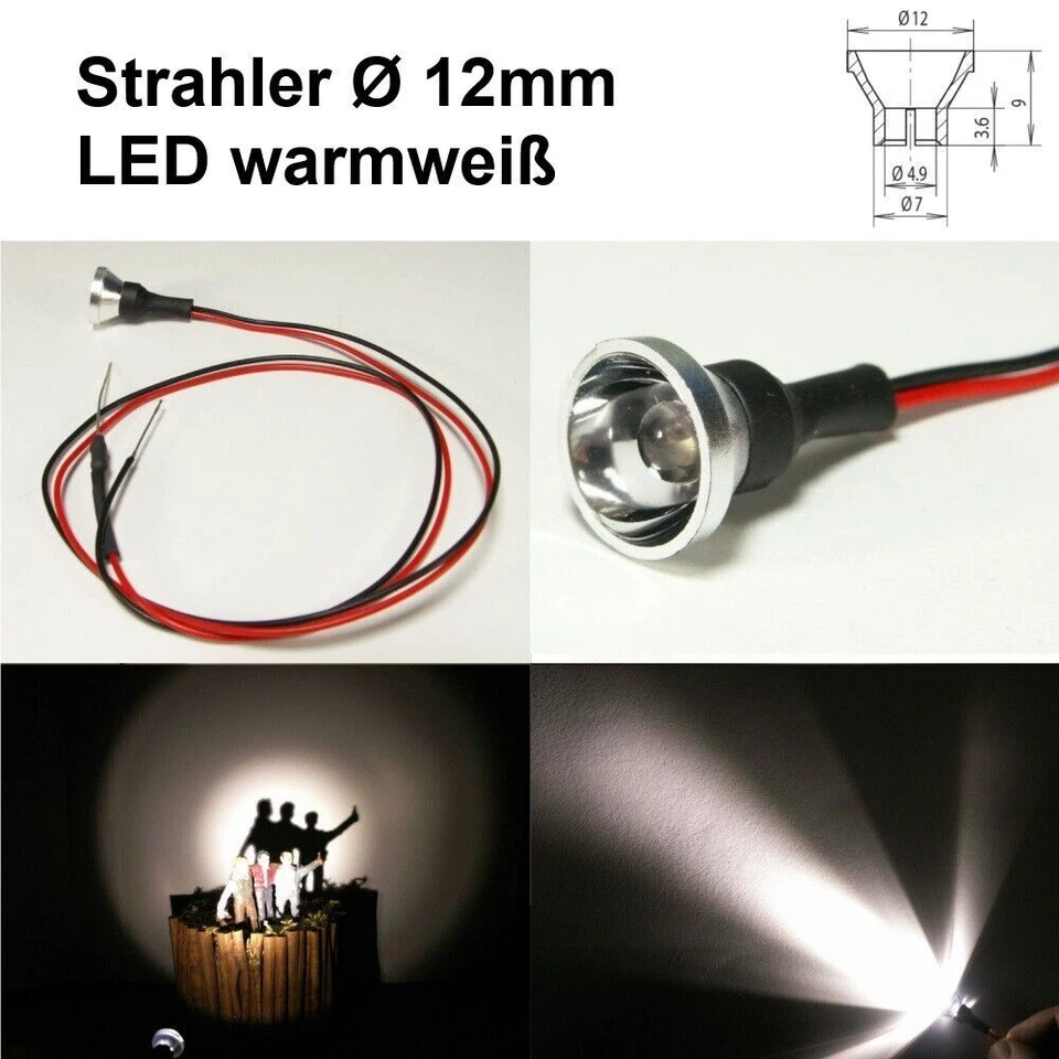 Flutlichtstrahler Scheinwerfer Flutlicht H0 RC LED Beleuchtung 6 9 12 14 16 19V - Bild 3 von 4