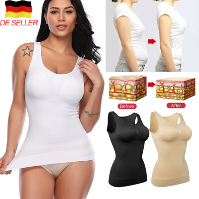 Damen Unterhemd Bauchweg Tank Top Stark Formend BH Hemd Mit Cups Mieder Shaper #