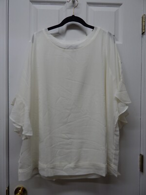 Dennis Basso Woven Top with Rib Trim-Ivory-1X-NEW-A373094