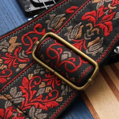 New Vintage Flowers Genuine Leather Head Stripes Bohemia Style Guitar Strap UK