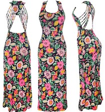 Women's Strappy Backless Floral Summer Long Maxi  Party Dress