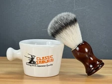 Shaving Brush & Ceramic Porcelain Shaving Mug Travel Size Holiday Camping Ski RV