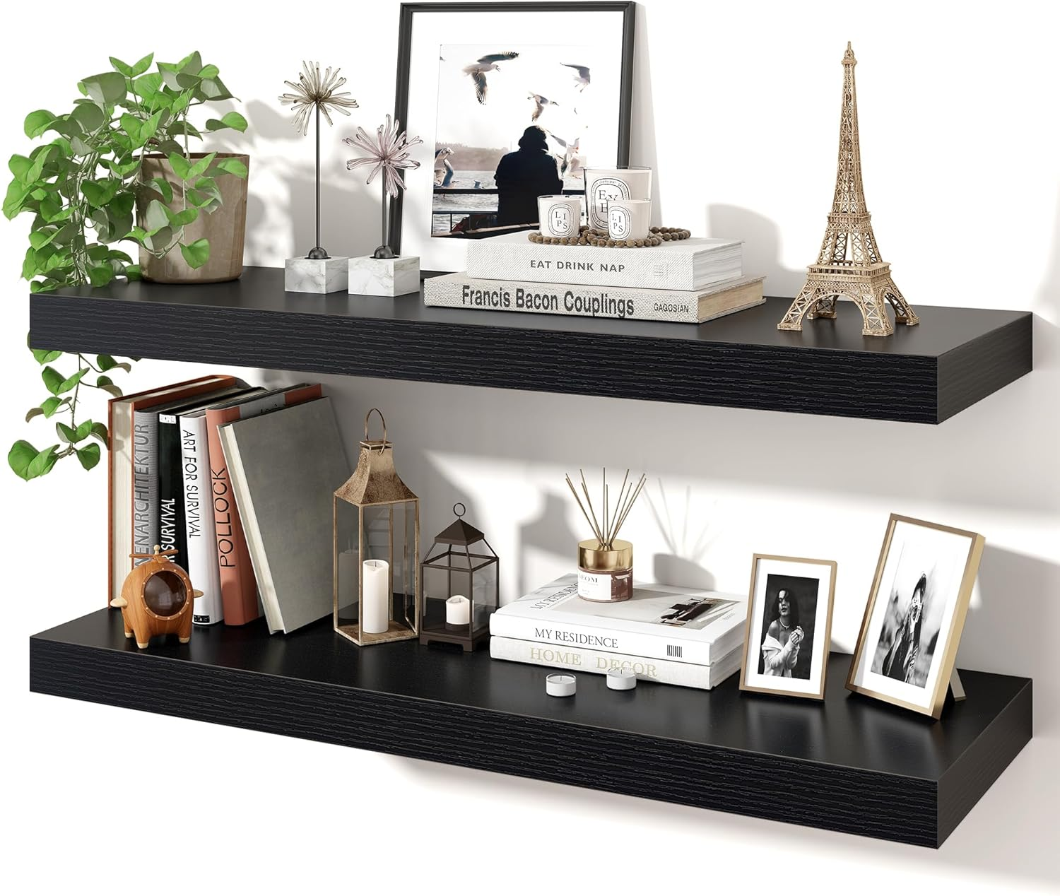 Rustic Black Floating Shelves Set of 2