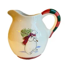 Pfaltzgraff Snow Bear Christmas creamer pitcher white with red and green scarf