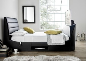 Avalon Black Leather Double Tv Bed Frame Holds Up To A 43 Tv Ebay