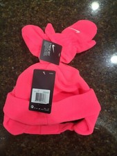 Nike Toddler Fleece Chin Strap Trapper Hat  Mittens 2 Piece Set Racer Pink NWT