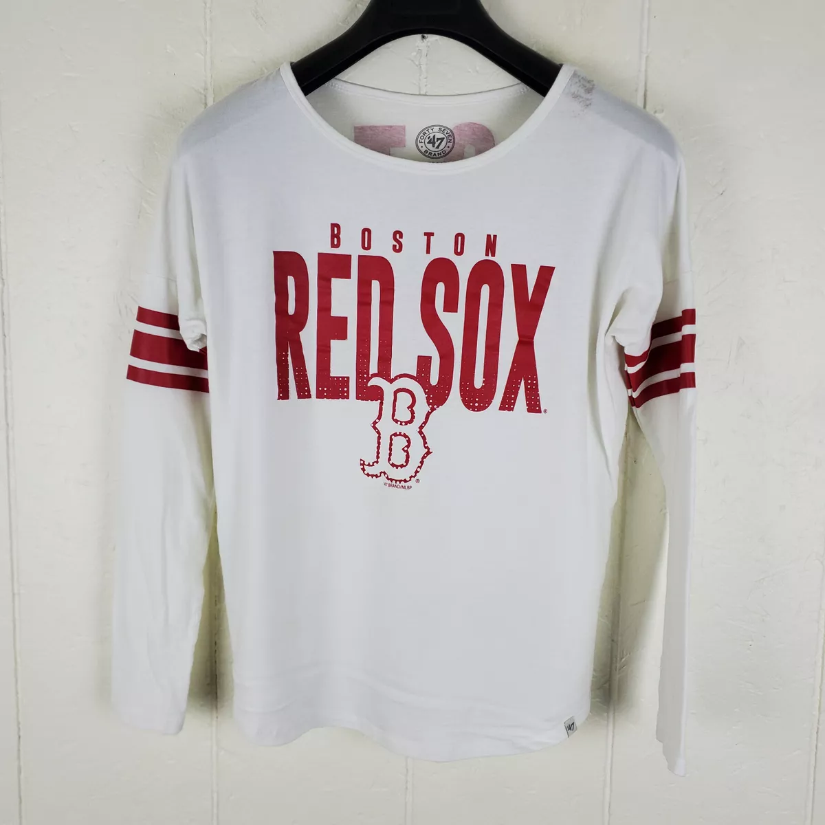 Boston Red Sox Shirt Women's Medium White Graphic Logo Round Neck Long  Sleeve