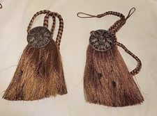 Designer Drapery Curtain Tie Backs Large Tassels Medallion Braided Set of 2