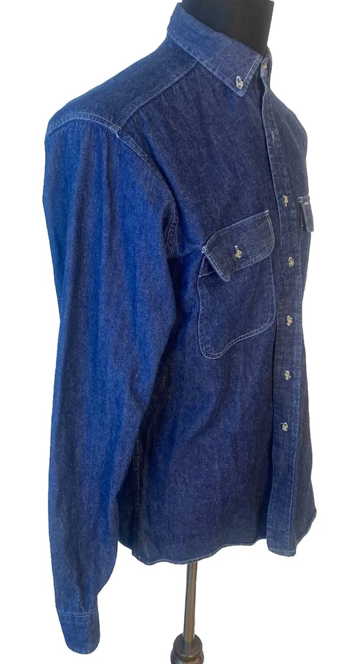 Allen Solly Shirt Mens Medium Blue Denim Two Pocket Button Down - Image 3 of 4