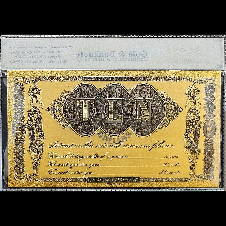 100mg 24K Gold 1879 $10 Ten Dollars Refunding Certificate Banknote with White CO - Image 2 of 2