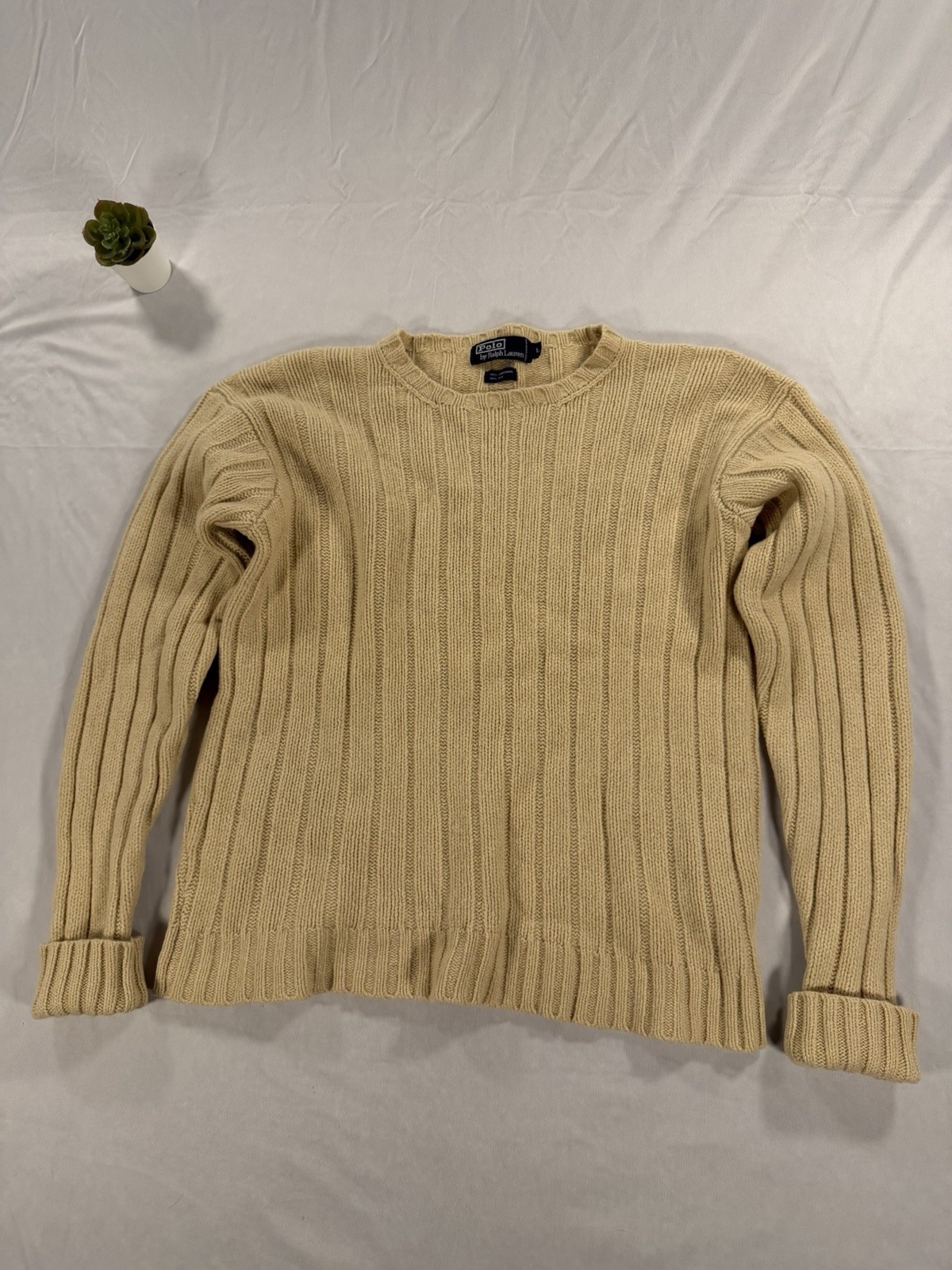 Vintage Polo Ralph Lauren Lambswool Silk Blend Ribbed Crewneck Sweater Size L