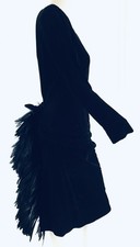 Oscar De La Renta Vintage 1987 Velvet Runway Dress w/Coq Feather Bustle