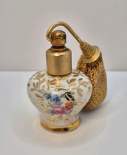 Vintage Limoges France Porcelain Perfume Bottle Floral Gold Atomiser Scent 6cm
