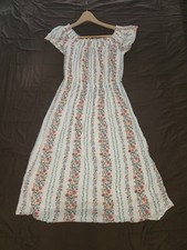 Vintage Old Navy floral stripe pattern dress off shoulder smocked neckline Sz S