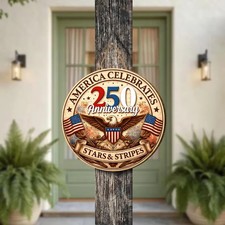 250th Anniversary Patriotic Eagle America Wall Sign with Rope Decor