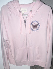 A ropostale Pink Full Zip Hoodie Women's Size L Butterfly Logo Embroidered