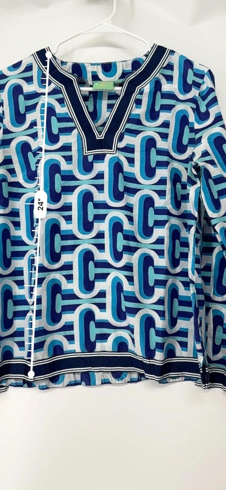 Blusa Jules Reid Mujer Talla M Lino Azul Manga 3/4 Cuello en V Verano Boho Foto 3 de 4